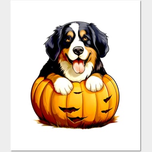 Bernese Mountain Dog inside Pumpkin #1 Posters and Art